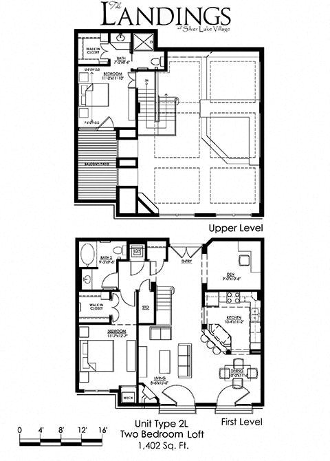 Floor plan for 2 beds, 2 baths, 1402 sqft